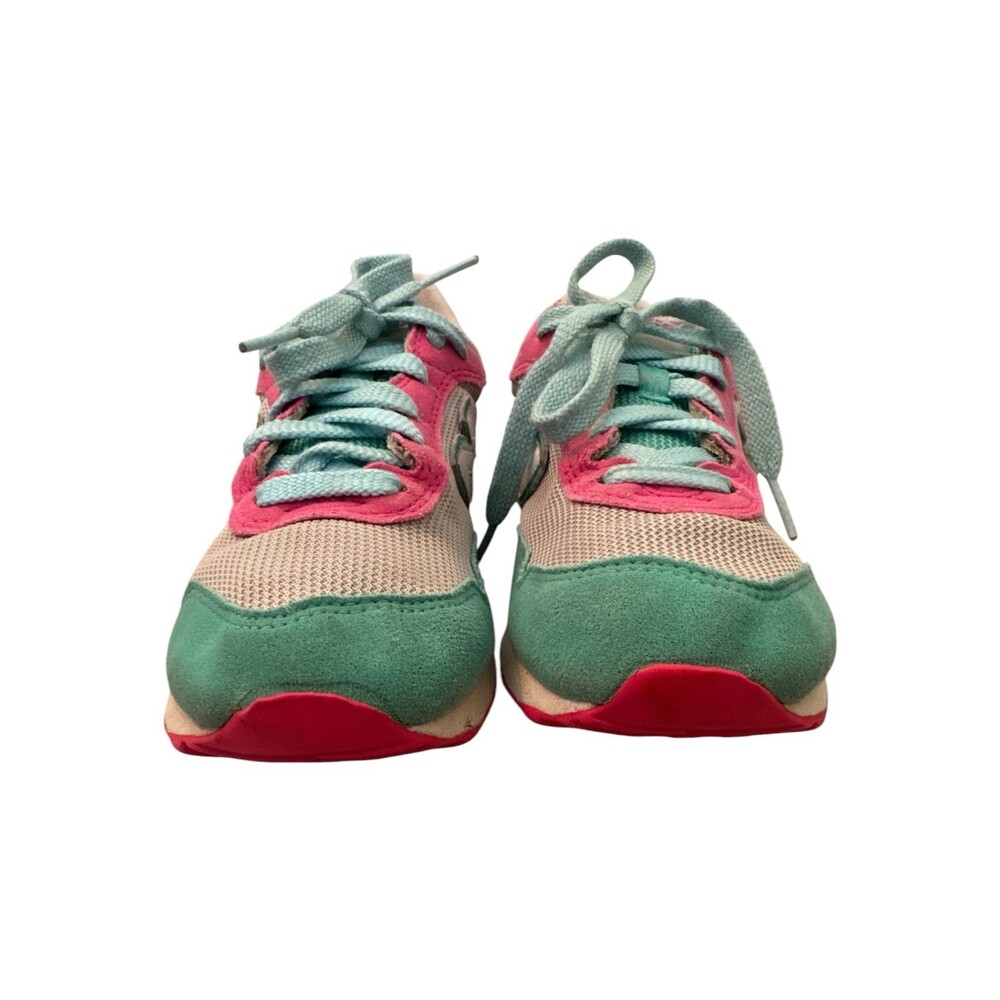 New Balance Girls Size 2 Sneakers Gray Pink Aqua Lace Up Low Top Rubber Sole Ath - Picture 4 of 12